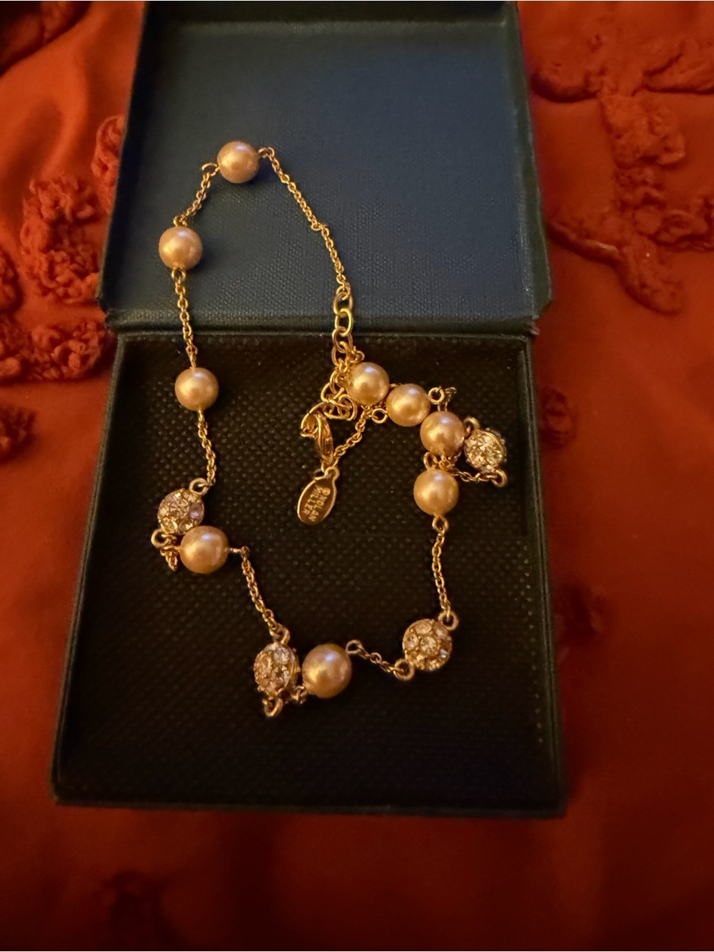 Nicole Miller Gold-Tone Pearl & Crystal Station Necklace